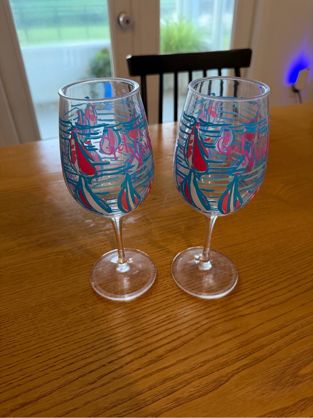 Lilly Pulitzer Blue Pink Red Patterned Wine Glasses (Set of 2)